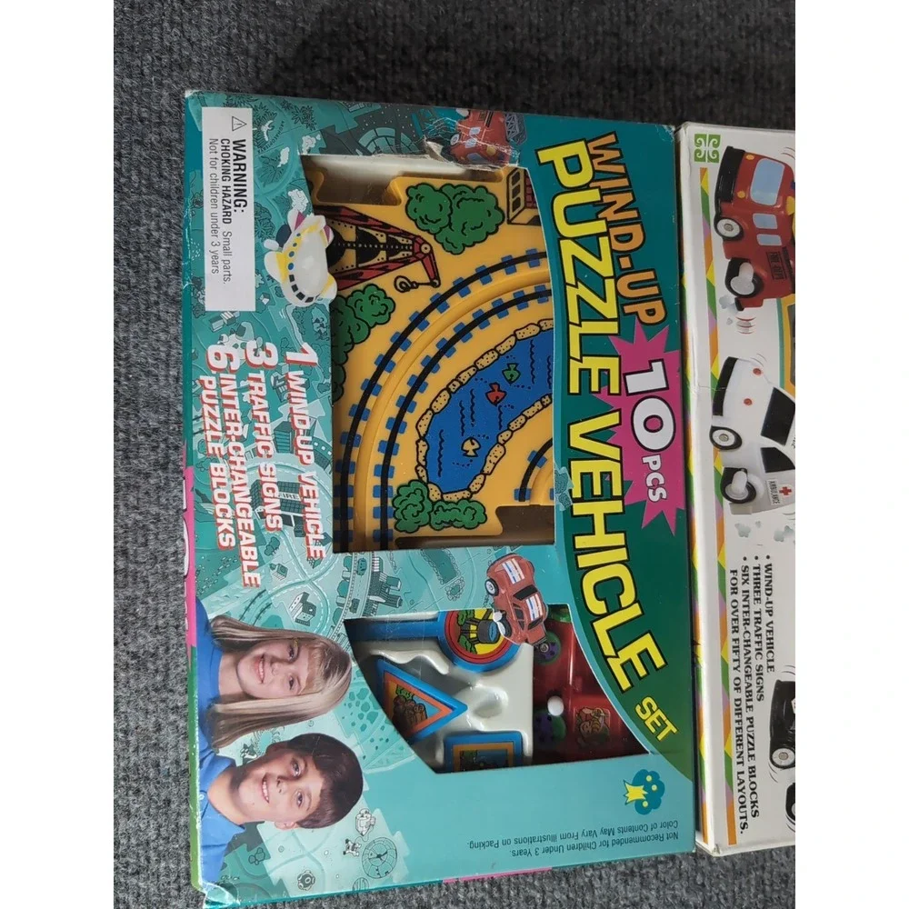 2 - Vintage Wind Up Puzzle Vehicle Sets Rescue Team & Train NEW 1990's‎ Ages 4+